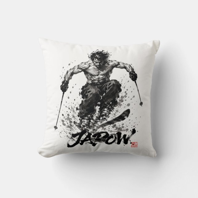 Almofada Snowboard Brush Art - Skier Samurai Musashi Ski (Frente)