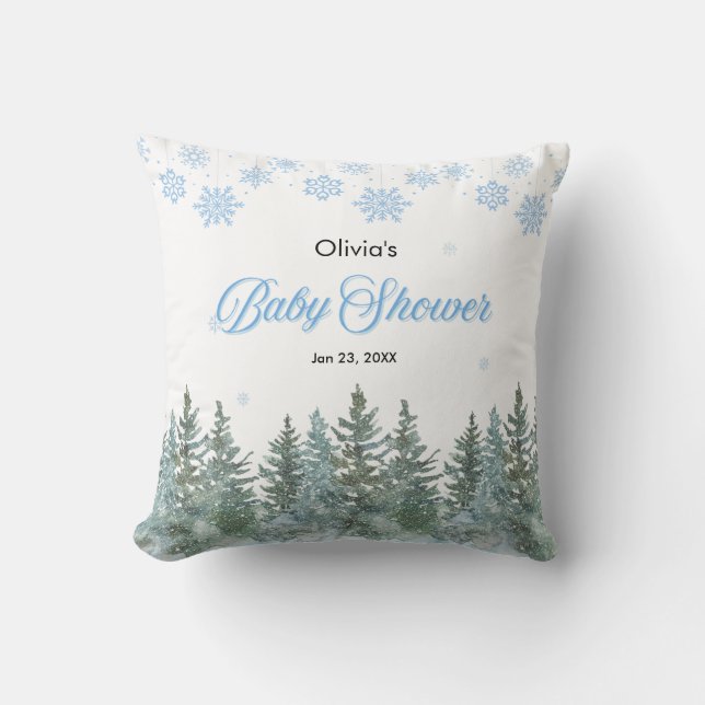 Almofada Snowflakes Pine Trees Winter Baby Shower  (Frente)