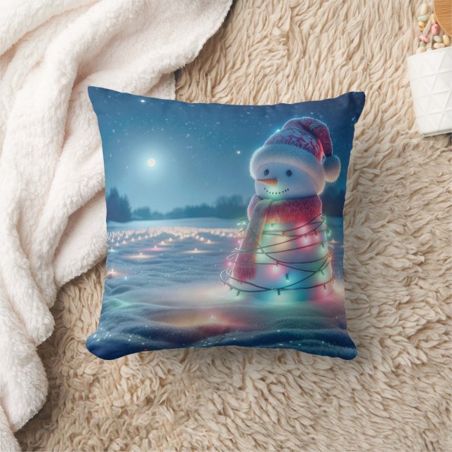 Almofada Snowman Brincou Em Luzes De Natal Brilhantes (Cobertor)