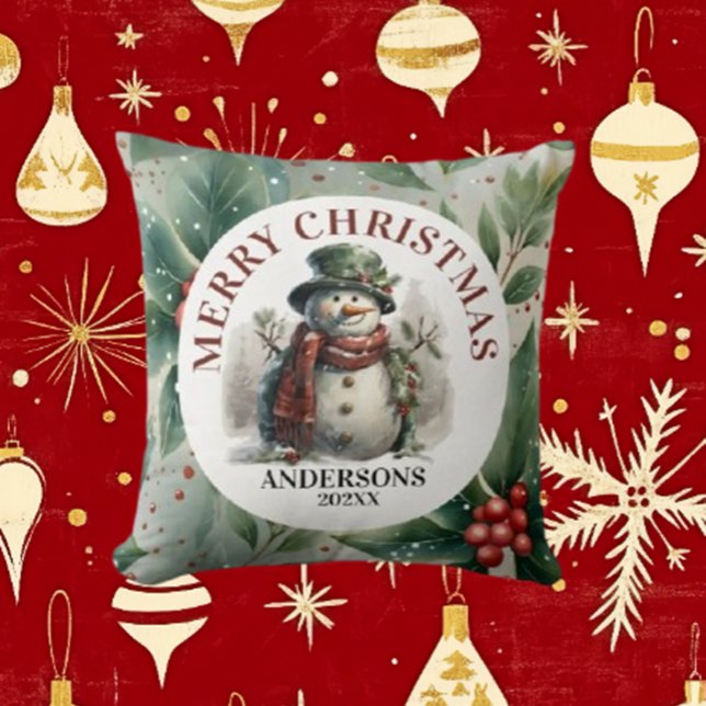 Almofada Snowman Christmas Wish (Spread warmth and joy this holiday season with Brett's Snowman Christmas Wishes Throw Pillow. )