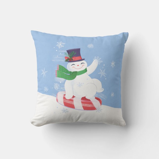 Almofada Snowman e Peppermint - Travesseiro decorativo Azul (Frente)