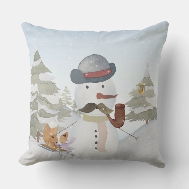 Almofada Snowman e Winter Woodland Amigos (Frente)