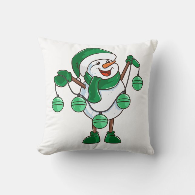 Almofada Snowman em Green Scarf | Presente de Natal Engraça (Frente)