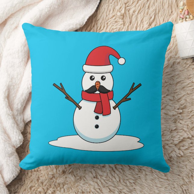 Almofada Snowman engraçado com bigode e papagaio (Cobertor)