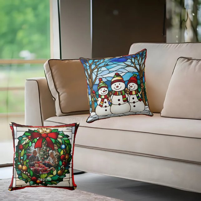 Almofada Snowman Family Faux Stainer Glass (Criador carregado)