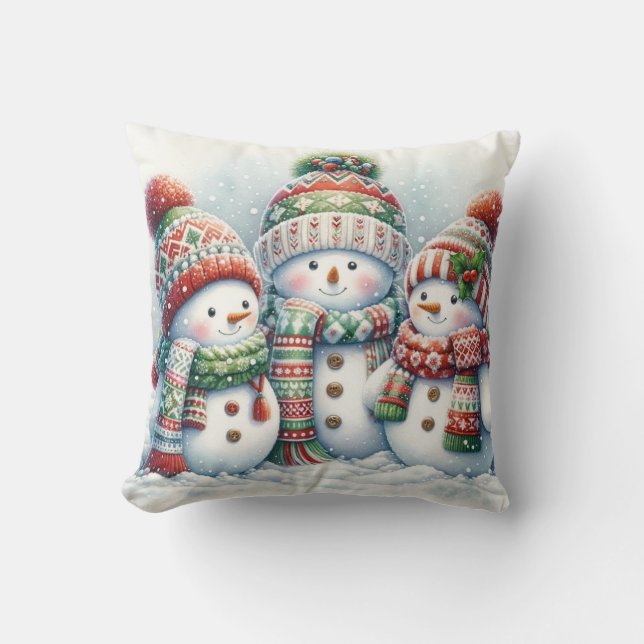 Almofada Snowman Family Throw Pillow (Frente)
