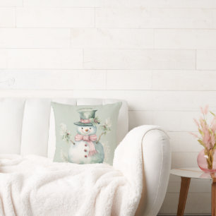 Almofada Snowman Green Modern Watercolor
