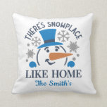 Almofada Snowman Snowflake Winter Christmas Sofa<br><div class="desc">Snowman floco de neve travesseiro decorativo de natal de inverno. "Há Snowplace Like Home". Copyright © Sanqunetti Design</div>