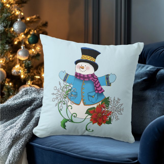 Almofada Snowman Snowflakes Poinsettia (Criador carregado)
