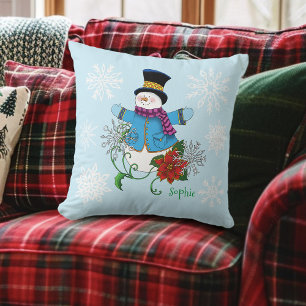 Almofada Snowman Snowflakes Poinsettia
