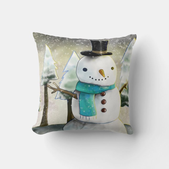 Almofada Snowman Whimsical no Desenho de Natal (Frente)