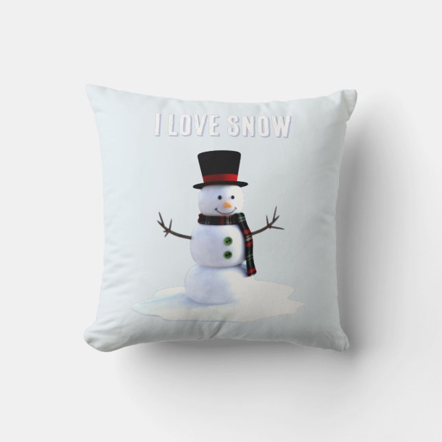 Almofada Snowman with hat and scarf. I Love Snow (Frente)