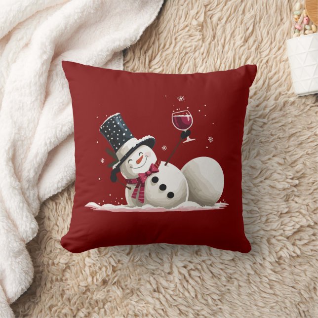 Almofada Snowman With Wine Christmas Gift Xmas Holiday  (Cobertor)