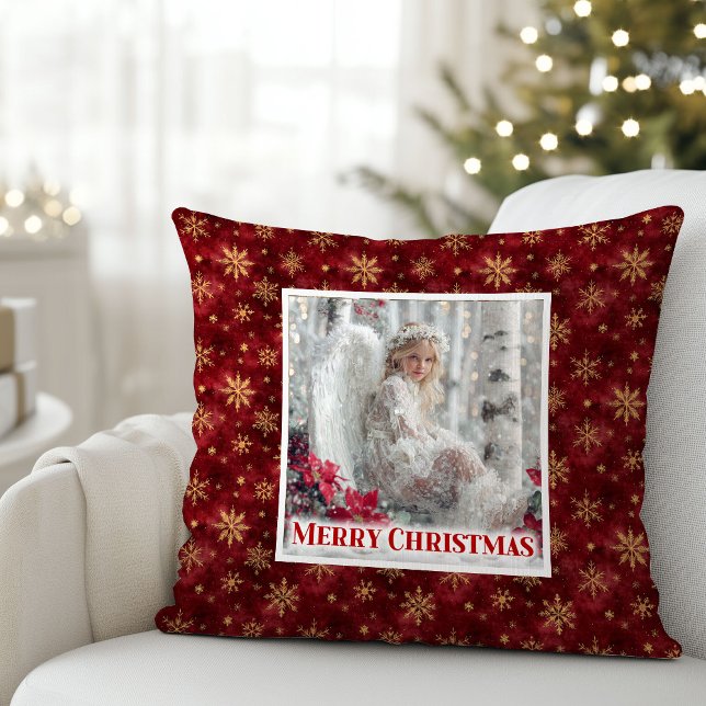 Almofada Snowy Angel Red Poinsettia Christmas Pillow Gift (Snowy Angel Red Poinsettia Christmas Pillow Gift)