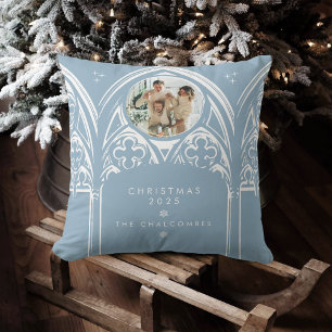 Almofada Snowy Gothic Winter Fairytale Blue Foto de Natal