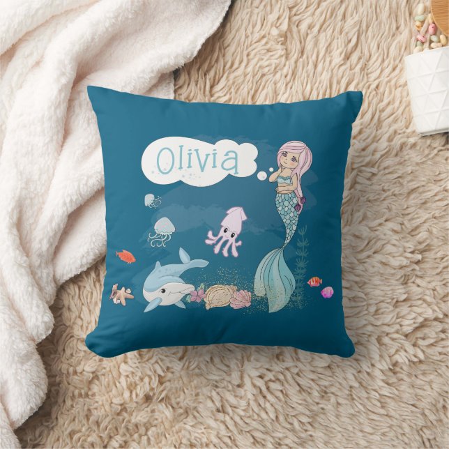 Almofada Sob o Mar Sereia Personalizada (Cobertor)