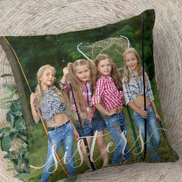 Almofada Sobreposição de Script Branco das Irmãs 2 Foto Per