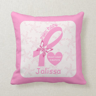 Almofada Sobrevivente cor-de-rosa do cancro da mama da fita