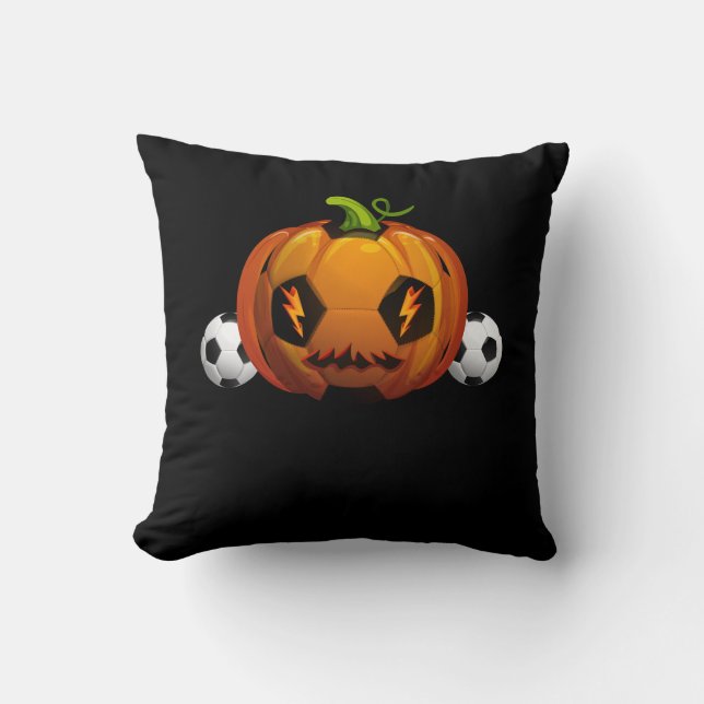 Almofada Soccer Ball Pumpkin Jack O Lanterna Halloween Skul (Frente)