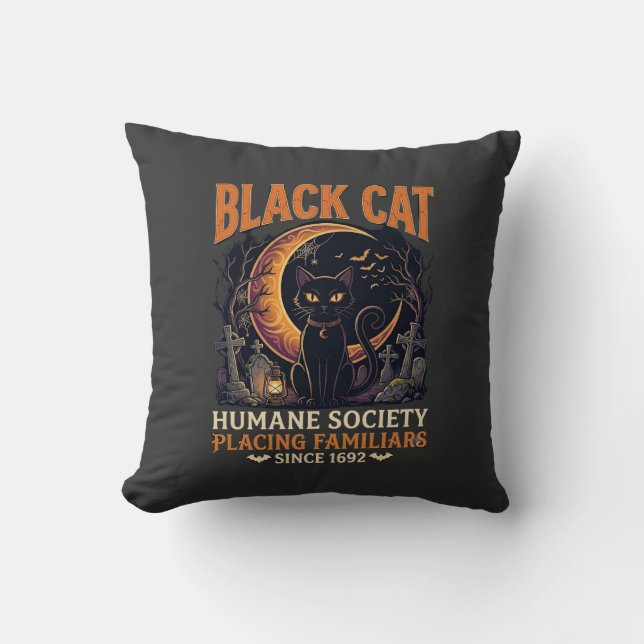 Almofada Sociedade Humana Black Cat Halloween Lua Crescente (Frente)
