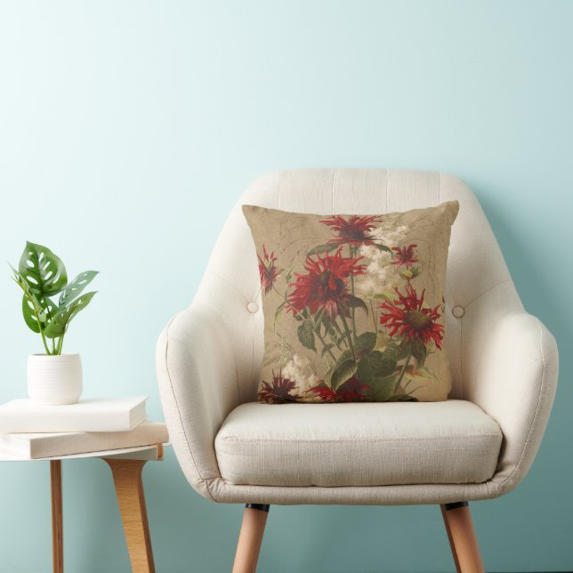 Almofada Sofisticado Floral Vermelho e Borgonha Contra Bege (Cadeira)
