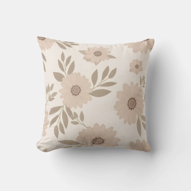 Almofada Soft Beige Floral Pattern Throw Pillow (Frente)