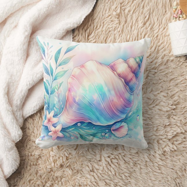 Almofada Soft Iridescent Pastel Hues Conch Seashell (Cobertor)