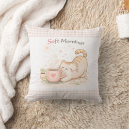 Almofada Soft Morning Cute Kitty Cat Pink Gingham Home