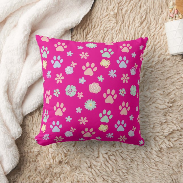 Almofada Soft Pastel Paw Prints and Flowers Pattern  (Cobertor)