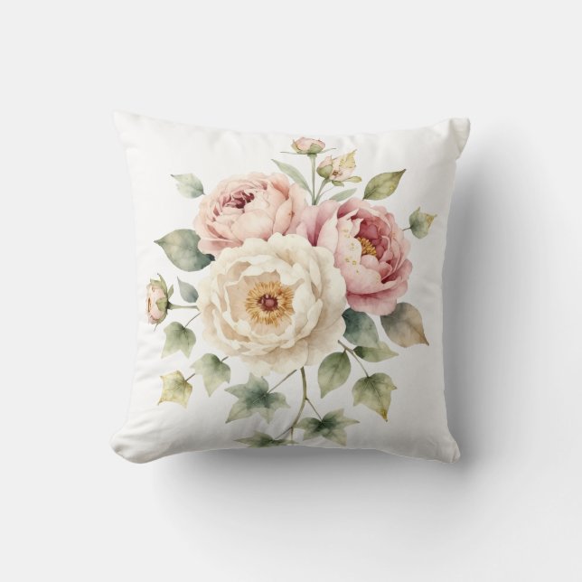 Almofada Soft Peony Bouquet Watercolor Elegance (Frente)