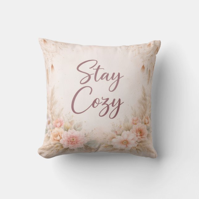 Almofada Soft Pink Floral Throw Pillow Cover  (Frente)