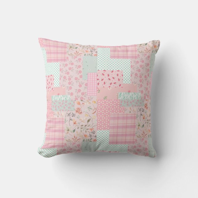 Almofada Soft Pink Floral Throw Pillow | Elegant Rose Aesth (Frente)