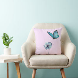 Almofada Soft Pink Pillow with Blue Flower and Butterfly