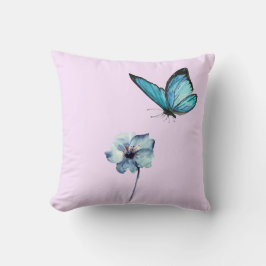 Almofada Soft Pink Pillow with Blue Flower and Butterfly