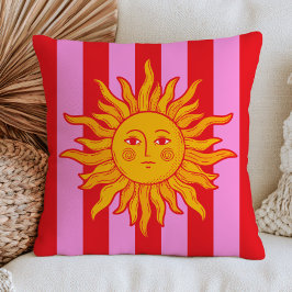 Almofada Sol BOHO em Listras Vermelhas e Rosas Maximalista