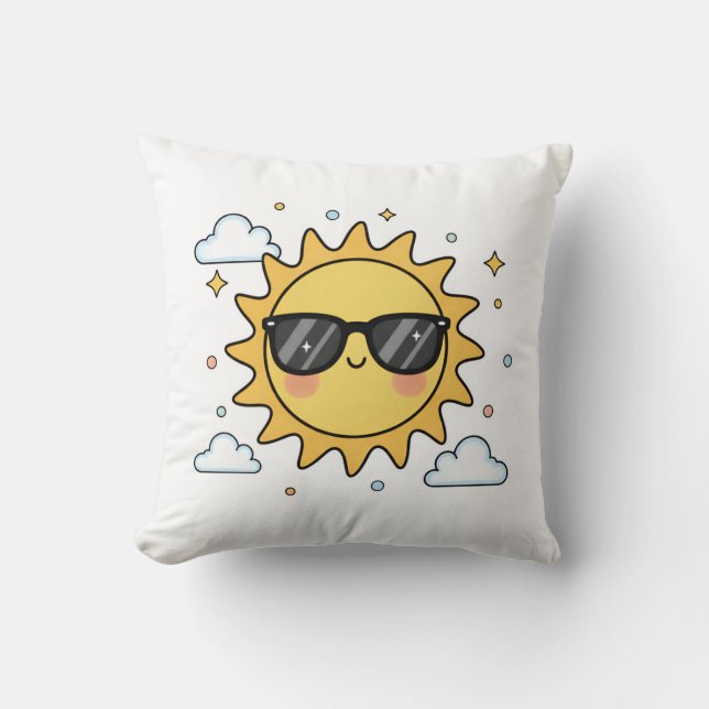 Almofada Sol Cartoon Sorridente Feliz - Sóis Kawaii Minimal (Frente)