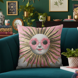 Almofada Sol Celestial Rosa Floral Maximalista Caprichoso