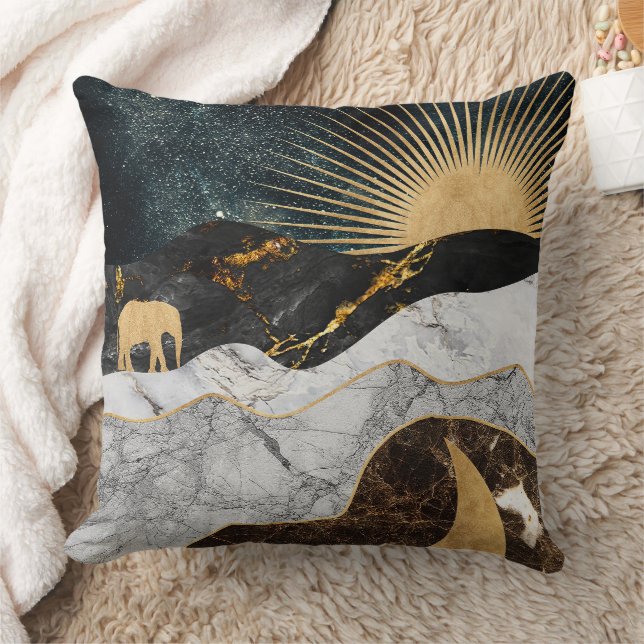 Almofada Sol e Lua ouro com Elefante em Marble Cosmic (Cobertor)
