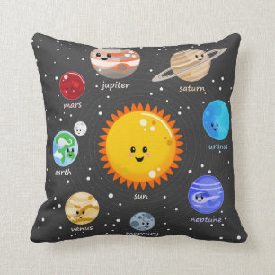 Almofada Sol e planetas da ilustração do kawaii do sistem