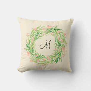 Almofada Solha Floral de Aquarela com Monograma