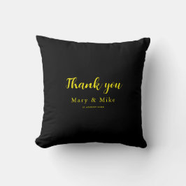 Almofada Solid Black Throw Pillow with Thank You Text