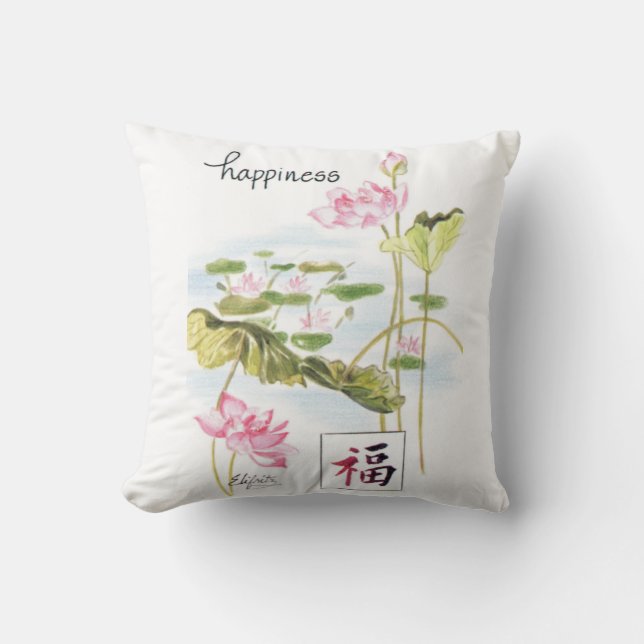 Almofada Solteiro Impresso Palavra Felicidade com Linhas de (Frente)