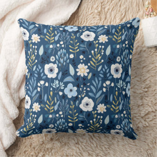 Almofada Sombra de azul com flores Bonito brancas e amarela