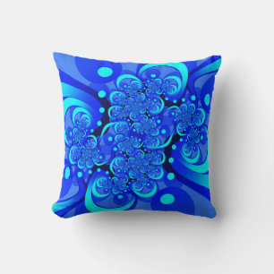Almofada Sombras da Arte Fractal Abstrato Moderna Azul