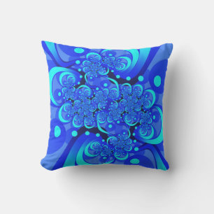 Almofada Sombras da Arte Fractal Abstrato Moderna Azul