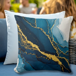 Almofada Sombras De Azul Com Tinta De Álcool Dourada