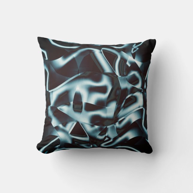 Almofada Sombras de prata azul em fitas abstrato escuras (Frente)