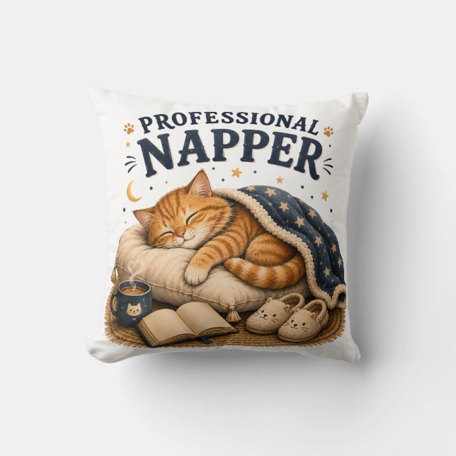 Almofada Soneca Profissional – Design Aconchegante de Gato  (Frente)