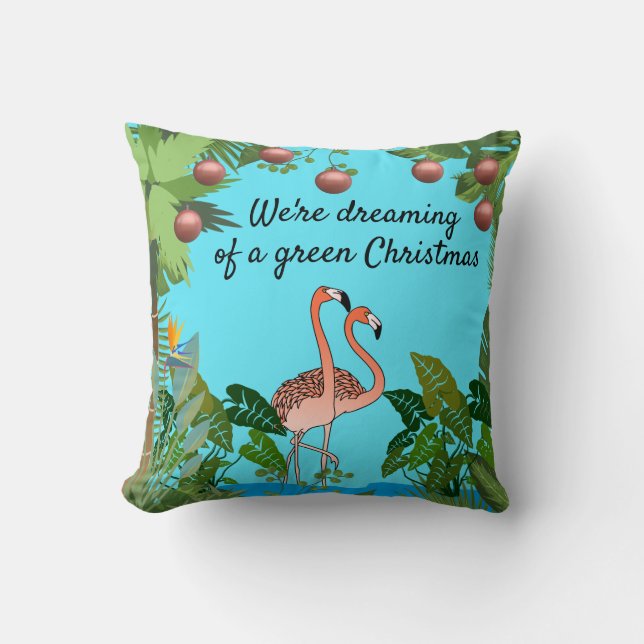 Almofada Sonhando com Flamingo de Natal Verde Personalizado (Frente)