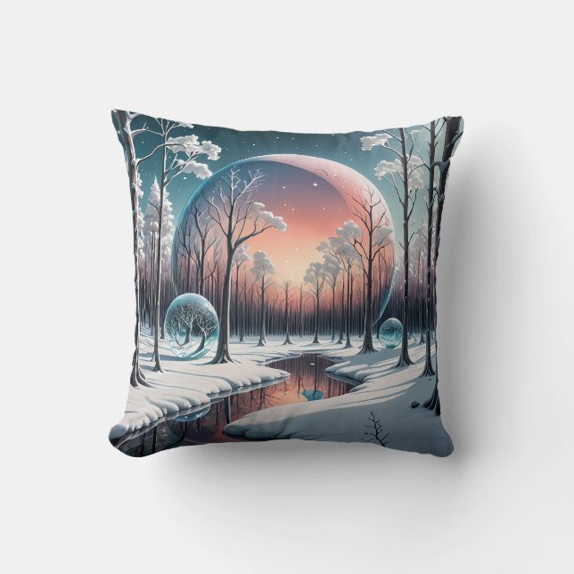 Almofada Sonho Celestial de inverno: Floresta Surreal de Ne (Frente)